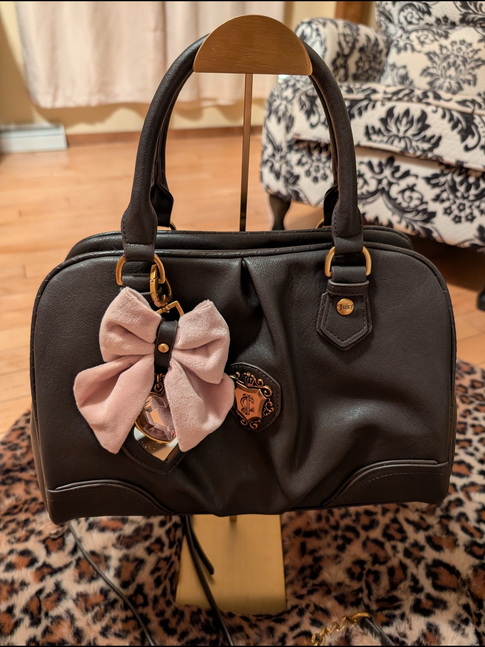 Juicy Couture Dark Brown Satchel with Pink Bow and Gold Hardware - Picture 12 of 12
